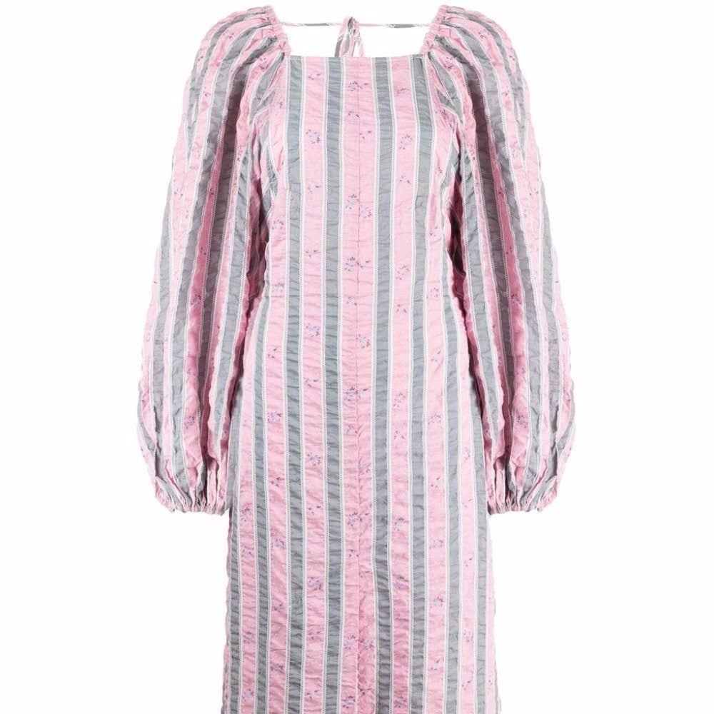 Ganni Striped Floral Seersucker Dress